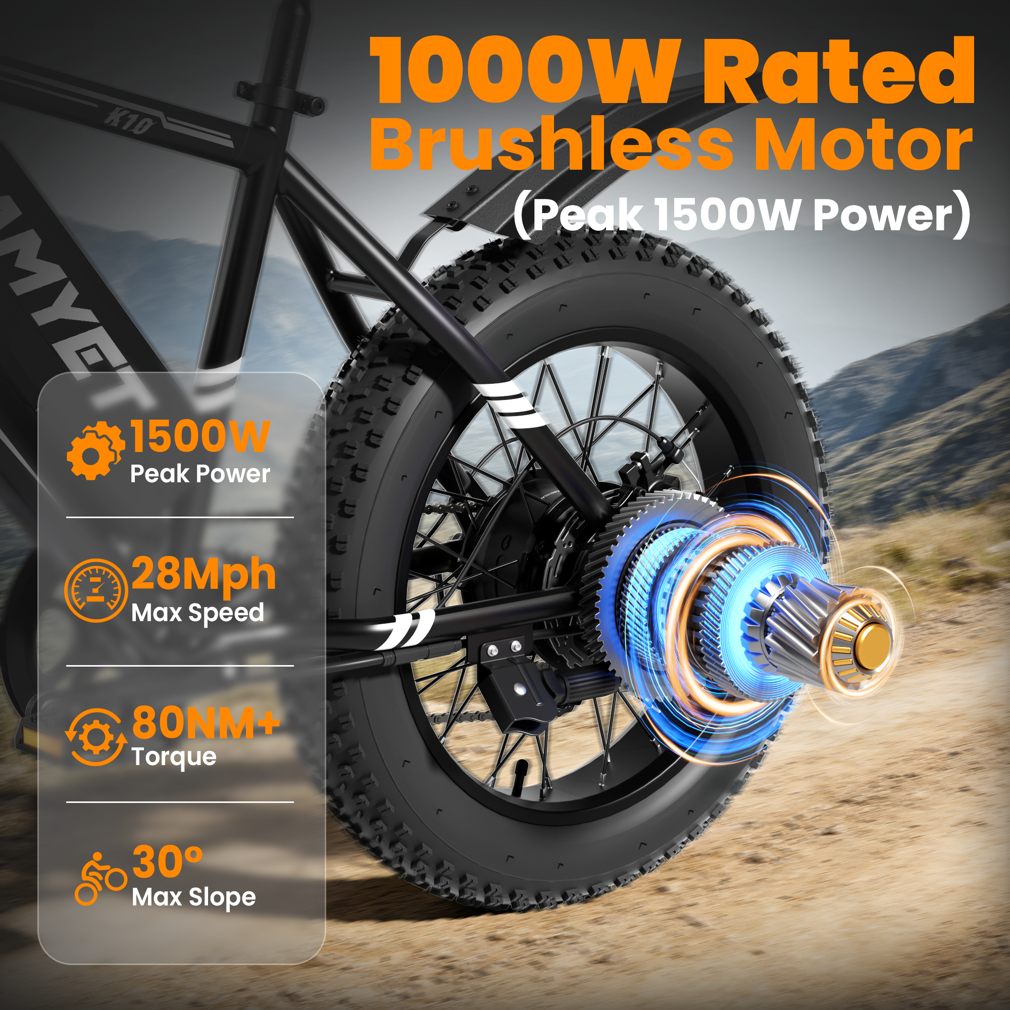 AMYET K10 1000W Electric Bike for Adults with 20"x4" Fat Tire with 48V 15AH Battery, Commute Electric Bicycles,Mountain Ebikes 28mph 60 Miles 7 Speed Gears E-bike for Man Women Teenagers,Black