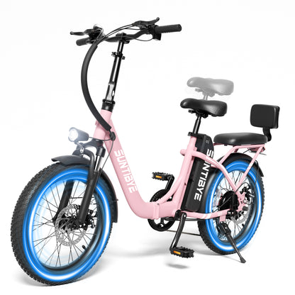 Amyet SE1 Foldable Electric Bike for Adults 1000W Peak Motor, 48V 15AH (720WH) Battery, 20" x3.0 Fat Tire Ebike 28mph 7 Speed Gears Commuter Electric Bicycle E-Bike, Pink