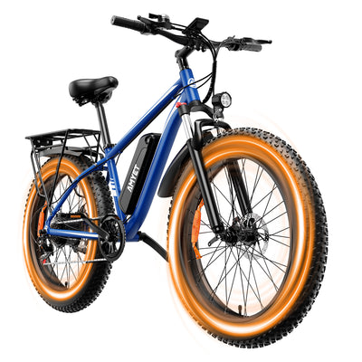 AMYET EB26 1000W Electric Bike with 26"x4" Fat Tire and 48V 15AH Battery, Max 28MPH 60Miles Range - Blue