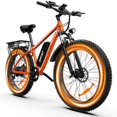 AMYET EB26 1000W Electric Bike with 26"x4" Fat Tire and 48V 15AH Battery, Max 28 MPH 60 Mile Range - Orange