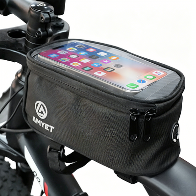 AMYET Large Waterproof Bike Phone Front Frame Bag with Touchscreen & Storage-Black