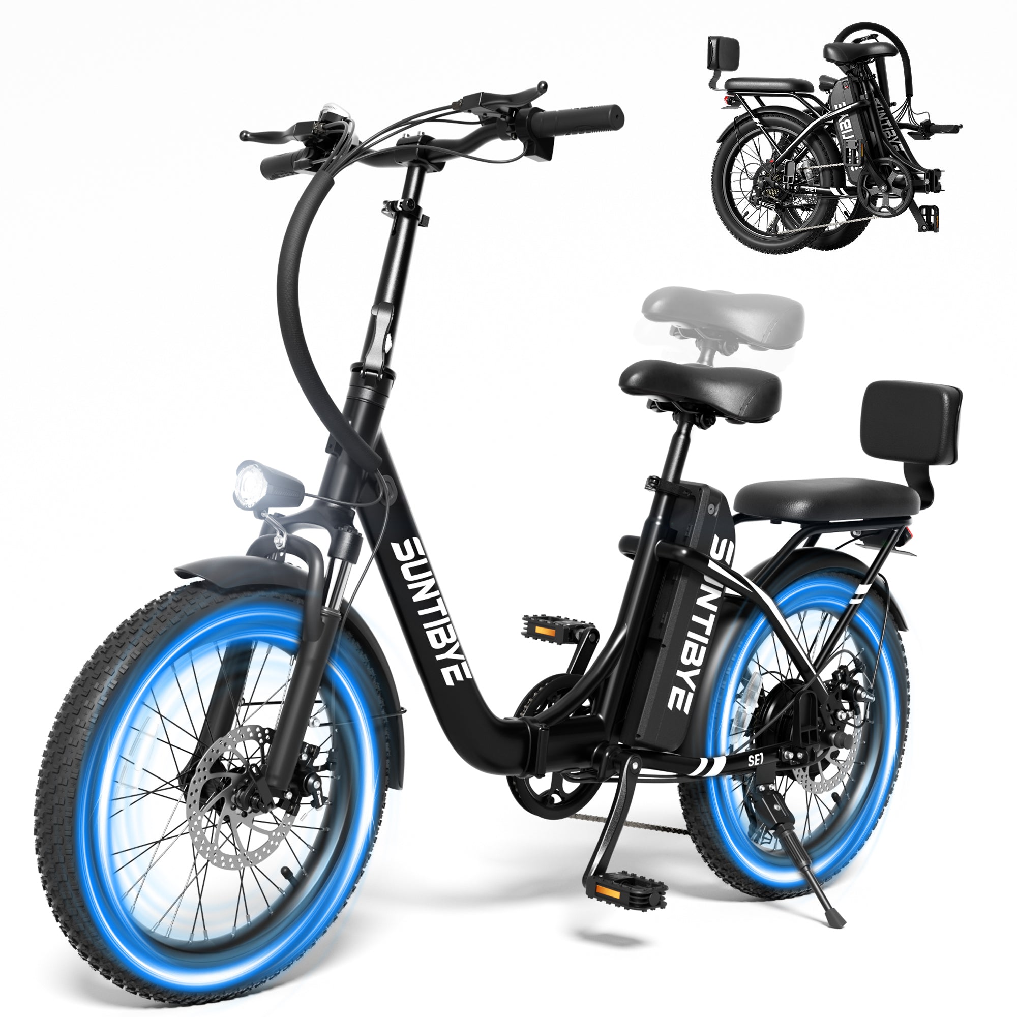 Amyet SE1 Foldable Electric Bike for Adults 1000W Peak Motor, 48V 15AH (720WH) Battery, 20" x3.0 Fat Tire Ebike 28mph 7 Speed Gears Commuter Electric Bicycle E-Bike,Black