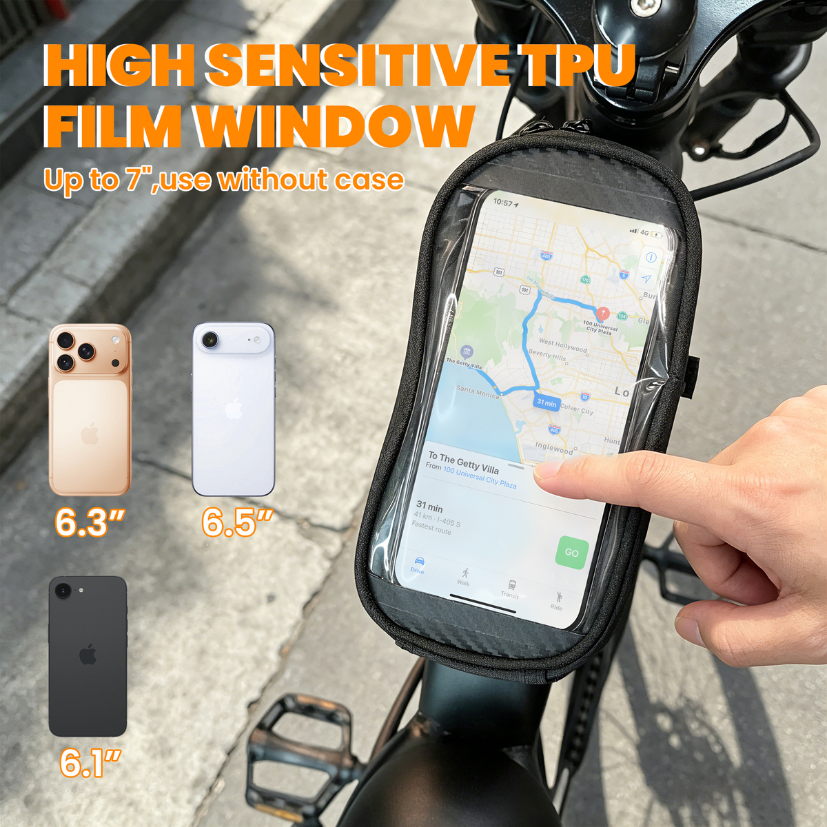 AMYET Large Waterproof Bike Phone Front Frame Bag with Touchscreen & Storage-Black