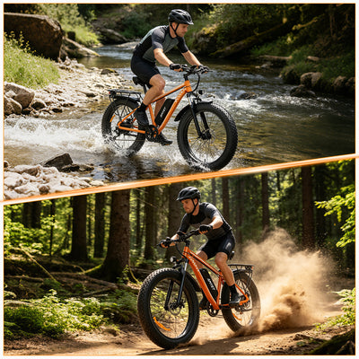 AMYET EB26 1000W Electric Bike with 26"x4" Fat Tire and 48V 15AH Battery, Max 28 MPH 60 Mile Range - Orange