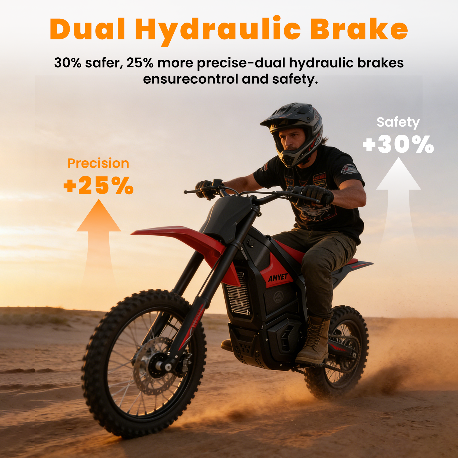 AMYET VT300 Peak 3000W Electric Motorcycle for Teenagers,Electric Bike for Adults with 48V/23.4AH Battery Electric Dirt Bike Max 40MPH Ebike with Hydraulic Brakes,Mountain Off-Road E Dirt Bike,Red