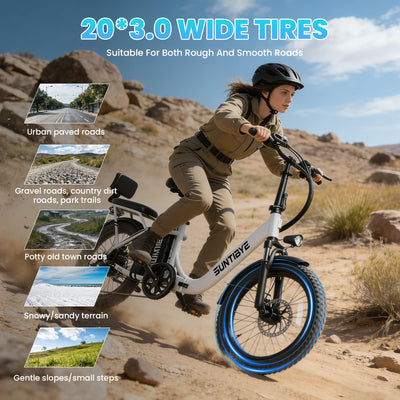 Amyet SE1 Foldable Electric Bike for Adults 1000W Peak Motor, 48V 15AH (720WH) Battery, 20" x3.0 Fat Tire Ebike 28mph 7 Speed Gears Commuter Electric Bicycle E-Bike, White