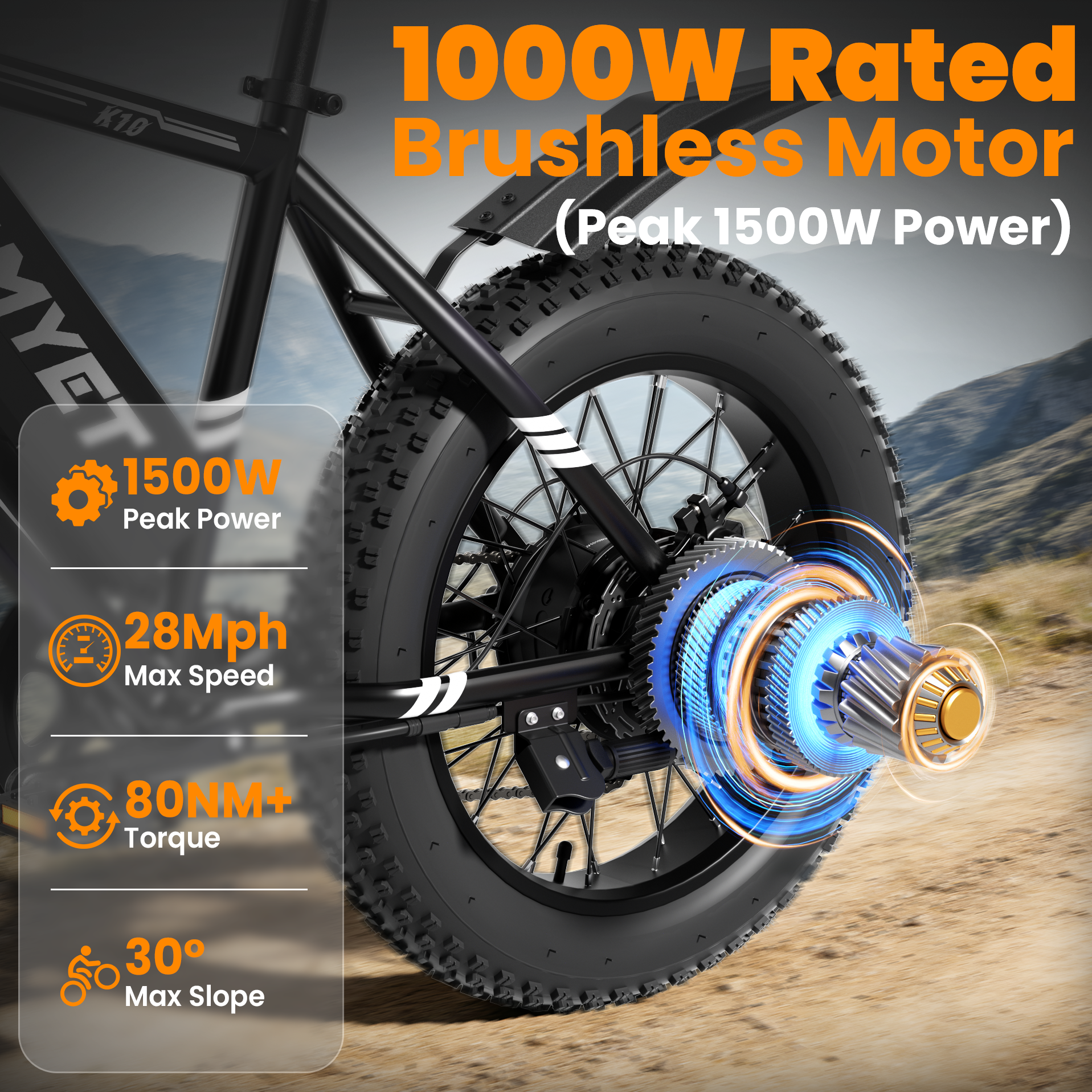 AMYET K10 1000W Electric Bike for Adults with 20