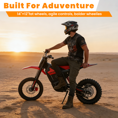 AMYET VT300 Peak 3000W Electric Motorcycle for Teenagers,Electric Bike for Adults with 48V/23.4AH Battery Electric Dirt Bike Max 40MPH Ebike with Hydraulic Brakes,Mountain Off-Road E Dirt Bike,Red
