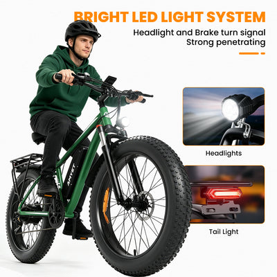 AMYET EB26 1000W Electric Bike with 26"x4" Fat Tire and 48V 15AH Battery, Max 28MPH 60Miles Range - Green