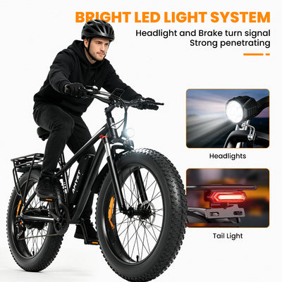 AMYET EB26 Electric Bike for Adults 1000W Electric Bicycle 48V 15AH Battery Electric Bike 26"x4" Fat Tire Off-Road 28 MPH 7 Speed Gears Ebike with UL 2849 Certified-Black