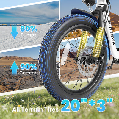 Amyet SE1 Foldable Electric Bike for Adults 1000W Peak Motor, 48V 15AH (720WH) Battery, 20" x3.0 Fat Tire Ebike 28mph 7 Speed Gears Commuter Electric Bicycle E-Bike, White