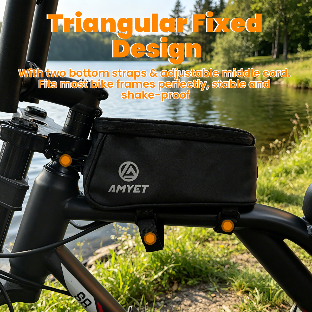AMYET Large Waterproof Bike Phone Front Frame Bag with Touchscreen & Storage-Black