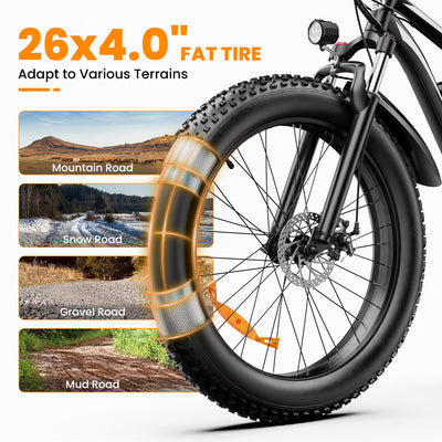 AMYET EB26 Electric Bike for Adults 1000W Electric Bicycle 48V 15AH Battery Electric Bike 26"x4" Fat Tire Off-Road 28 MPH 7 Speed Gears Ebike with UL 2849 Certified-Black