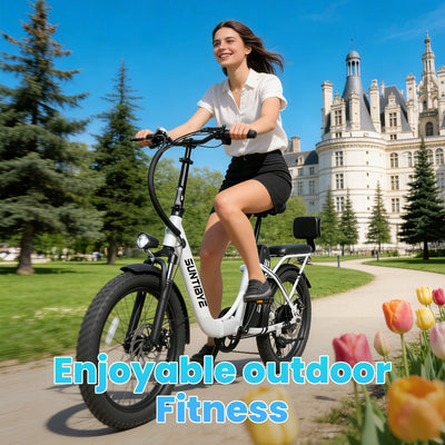 Amyet SE1 Foldable Electric Bike for Adults 1000W Peak Motor, 48V 15AH (720WH) Battery, 20" x3.0 Fat Tire Ebike 28mph 7 Speed Gears Commuter Electric Bicycle E-Bike, White