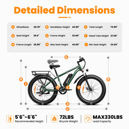 AMYET EB26 1000W Electric Bike with 26"x4" Fat Tire and 48V 15AH Battery, Max 28MPH 62Mile Range - Green