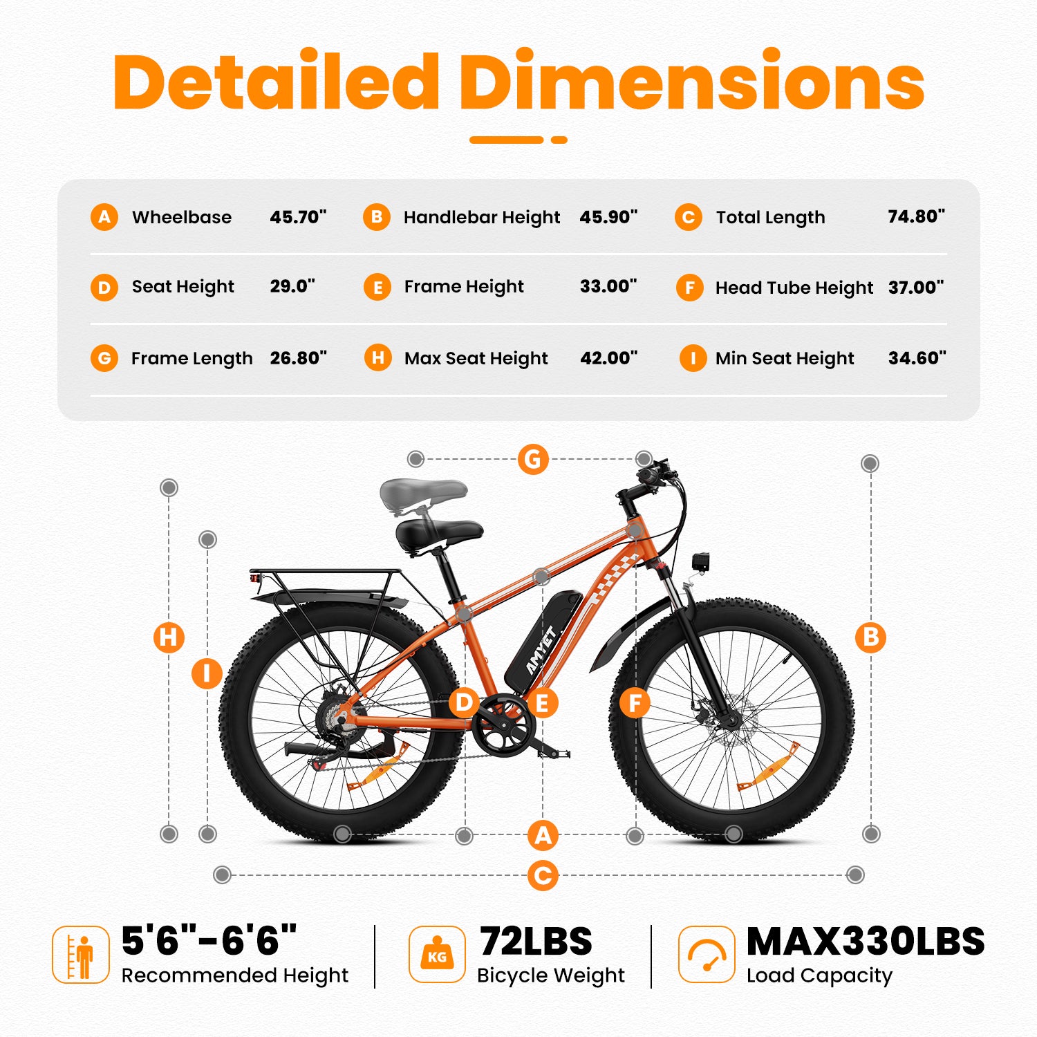 AMYET EB26 1000W Electric Bike with 26"x4" Fat Tire and 48V 15AH Battery, Max 28MPH 62Mile Range - Orange