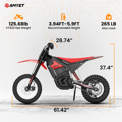 AMYET VT300 Peak 3000W Electric Motorcycle for Teenagers,Electric Bike for Adults with 48V/23.4AH Battery Electric Dirt Bike Max 40MPH Ebike with Hydraulic Brakes,Mountain Off-Road E Dirt Bike,Red