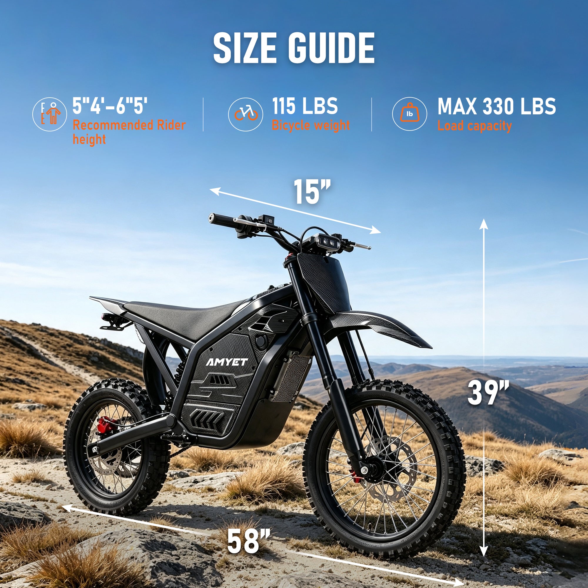 AMYET EDB002 4000W Electric Dirt Bike for Teens Adults,Carbon Fiber Frame, 230NM Torque,45 MPH,40 Miles,48V 23Ah Battery,14" /12" Tires, Full Hydraulic Brakes and Suspensions Mountain Off-Road e Bike