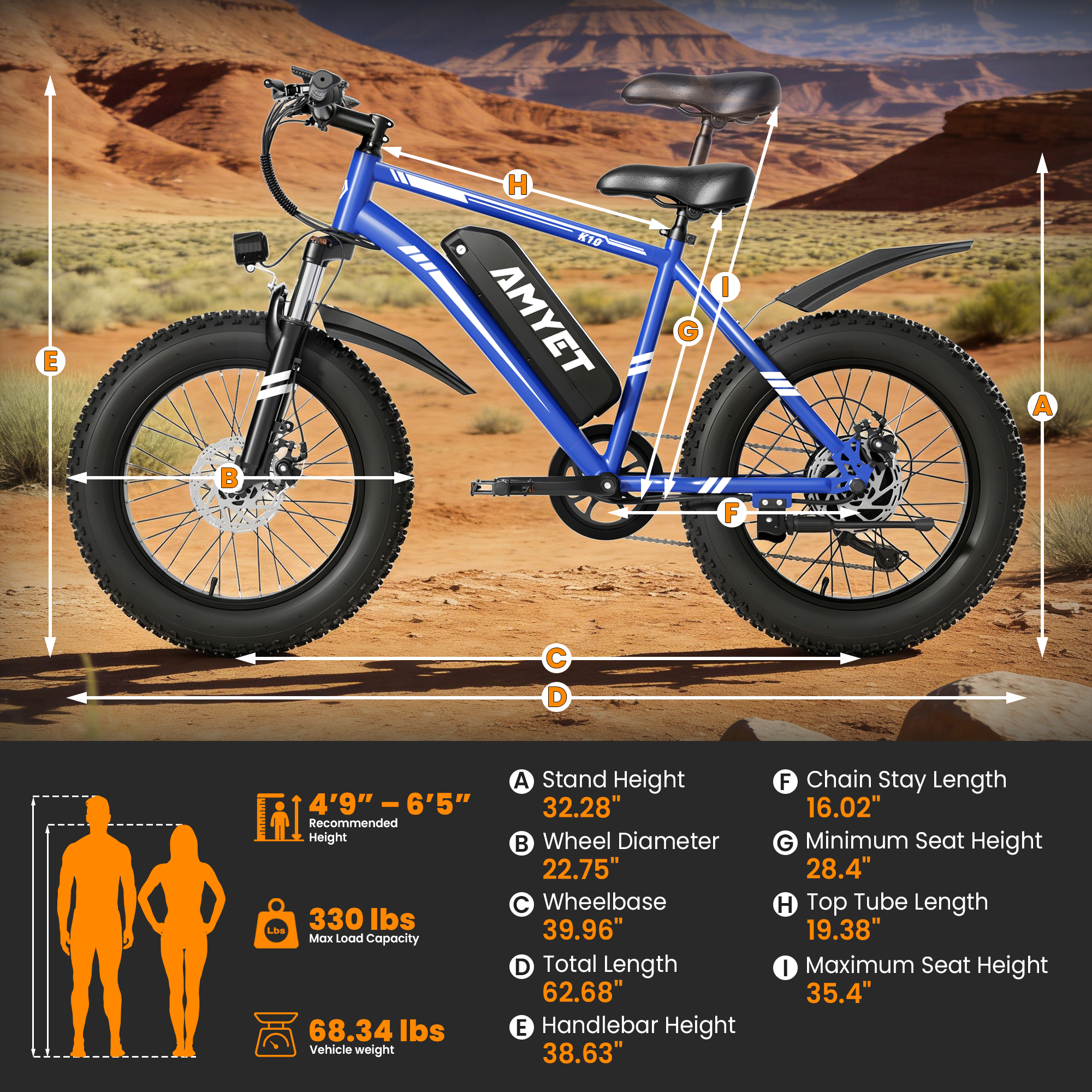 AMYET K10 1000W Electric Bike for Adults with 20