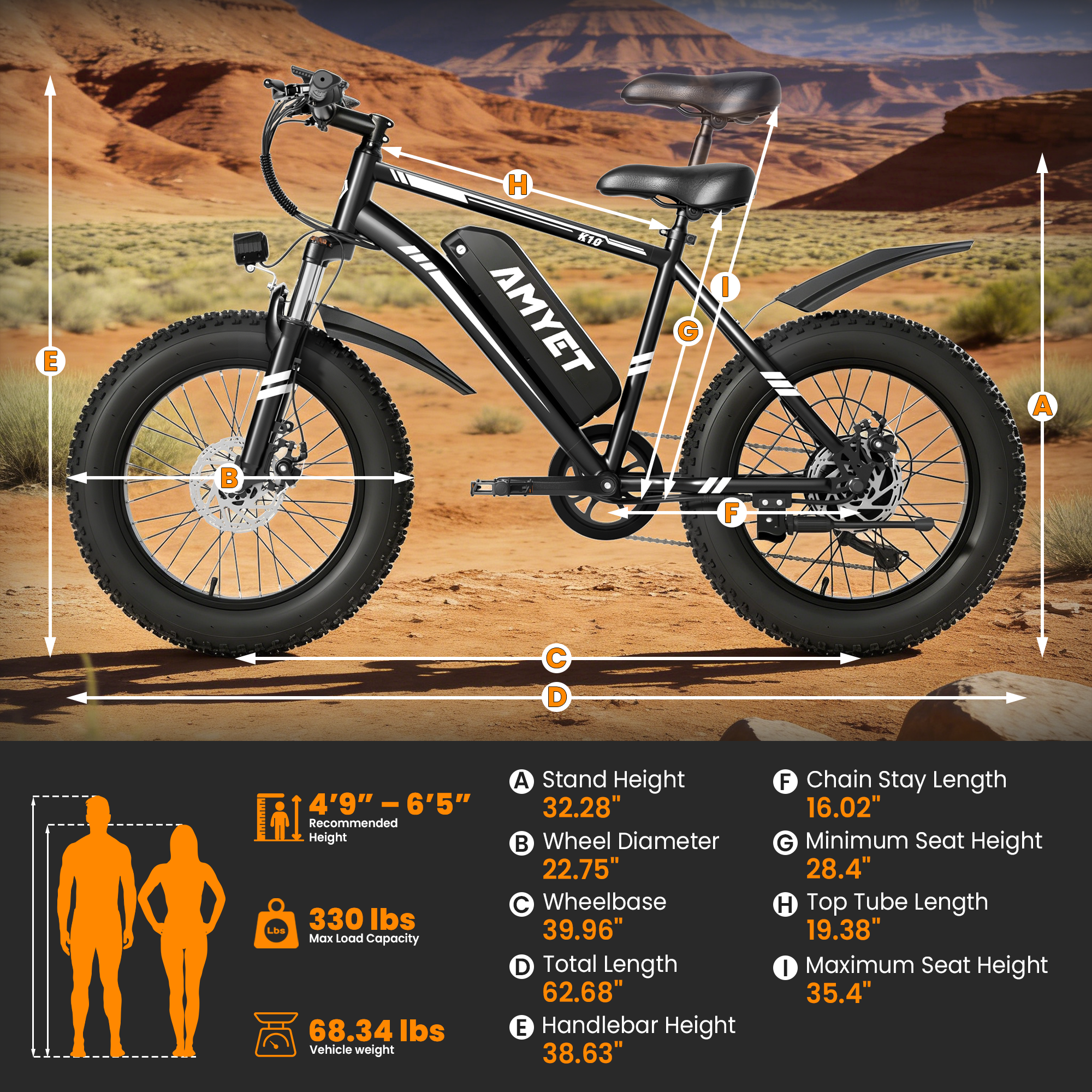AMYET K10 1000W Electric Bike for Adults with 20