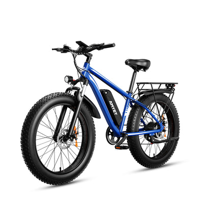 AMYET EB26 1000W Electric Bike with 26"x4" Fat Tire and 48V 15AH Battery, Max 28MPH 60Miles Range - Blue