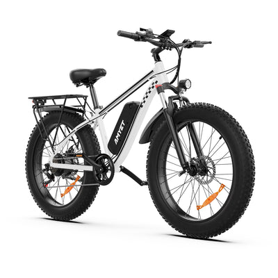 AMYET EB26 1000W Electric Bike with 26"x4" Fat Tire and 48V 15AH Battery, Max 28MPH 60Mile Range - White