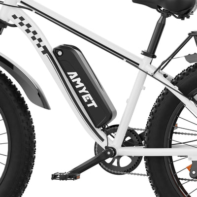 AMYET EB26 1000W Electric Bike with 26"x4" Fat Tire and 48V 15AH Battery, Max 28MPH 60Mile Range - White