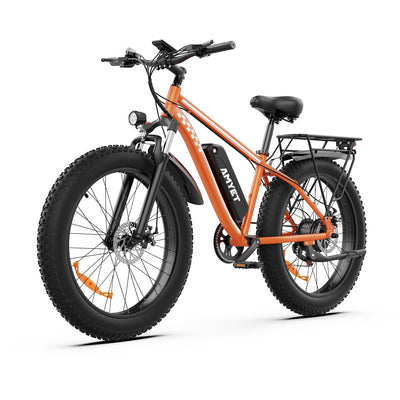 AMYET EB26 1000W Electric Bike with 26"x4" Fat Tire and 48V 15AH Battery, Max 28 MPH 60 Mile Range - Orange