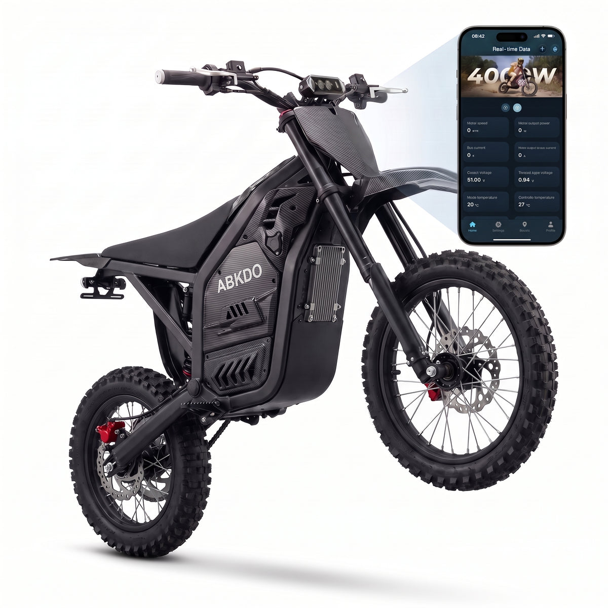 AMYET EDB002 4000W Electric Dirt Bike for Teens Adults,Carbon Fiber Frame, 230NM Torque,45 MPH,40 Miles,48V 23Ah Battery,14" /12" Tires, Full Hydraulic Brakes and Suspensions Mountain Off-Road e Bike